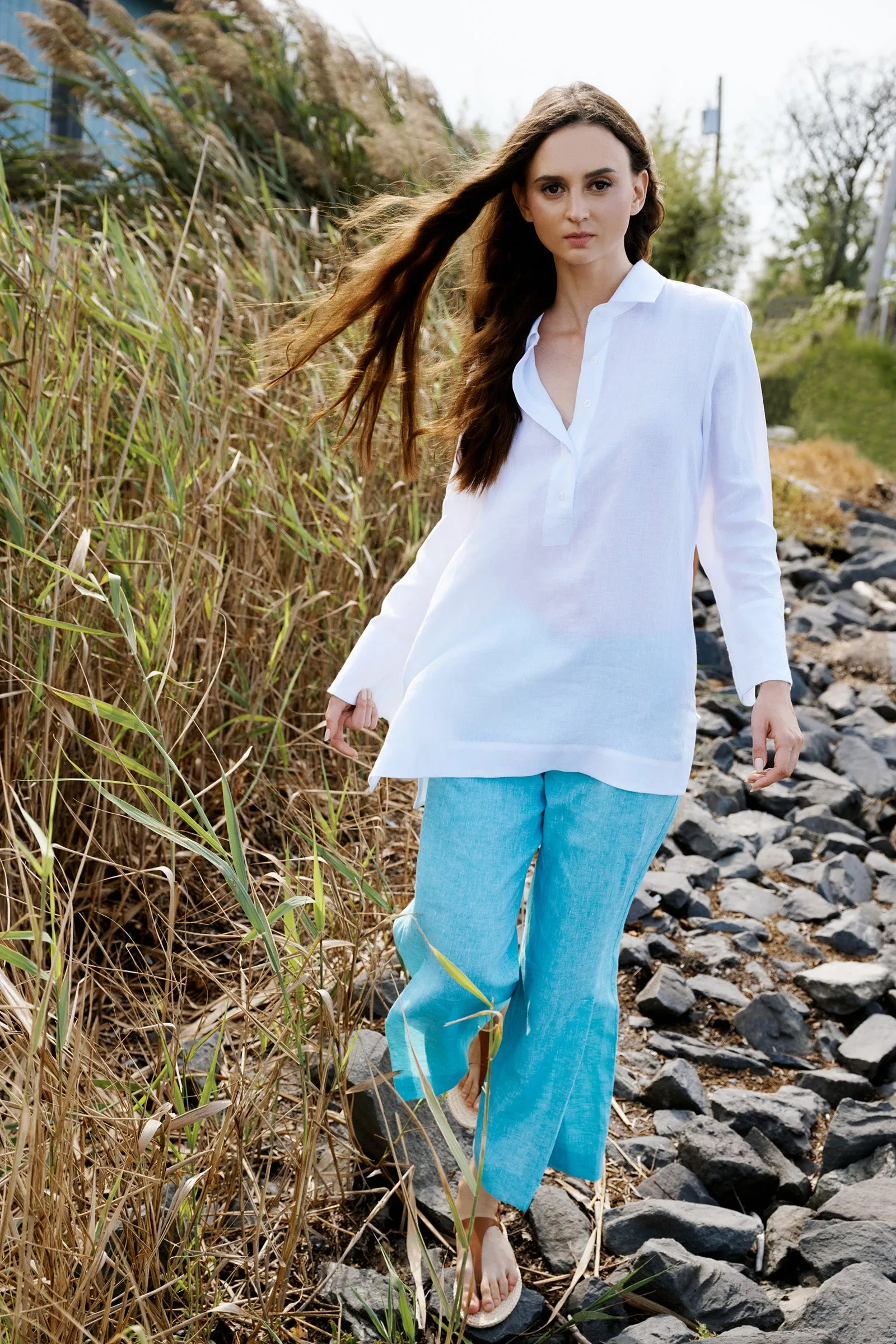 Inez Placket Tunic - White