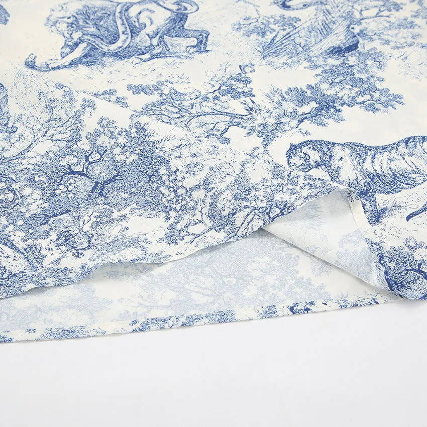Ink Painting Shirt Design Print Lantern Sleeve Stand Collar Top
