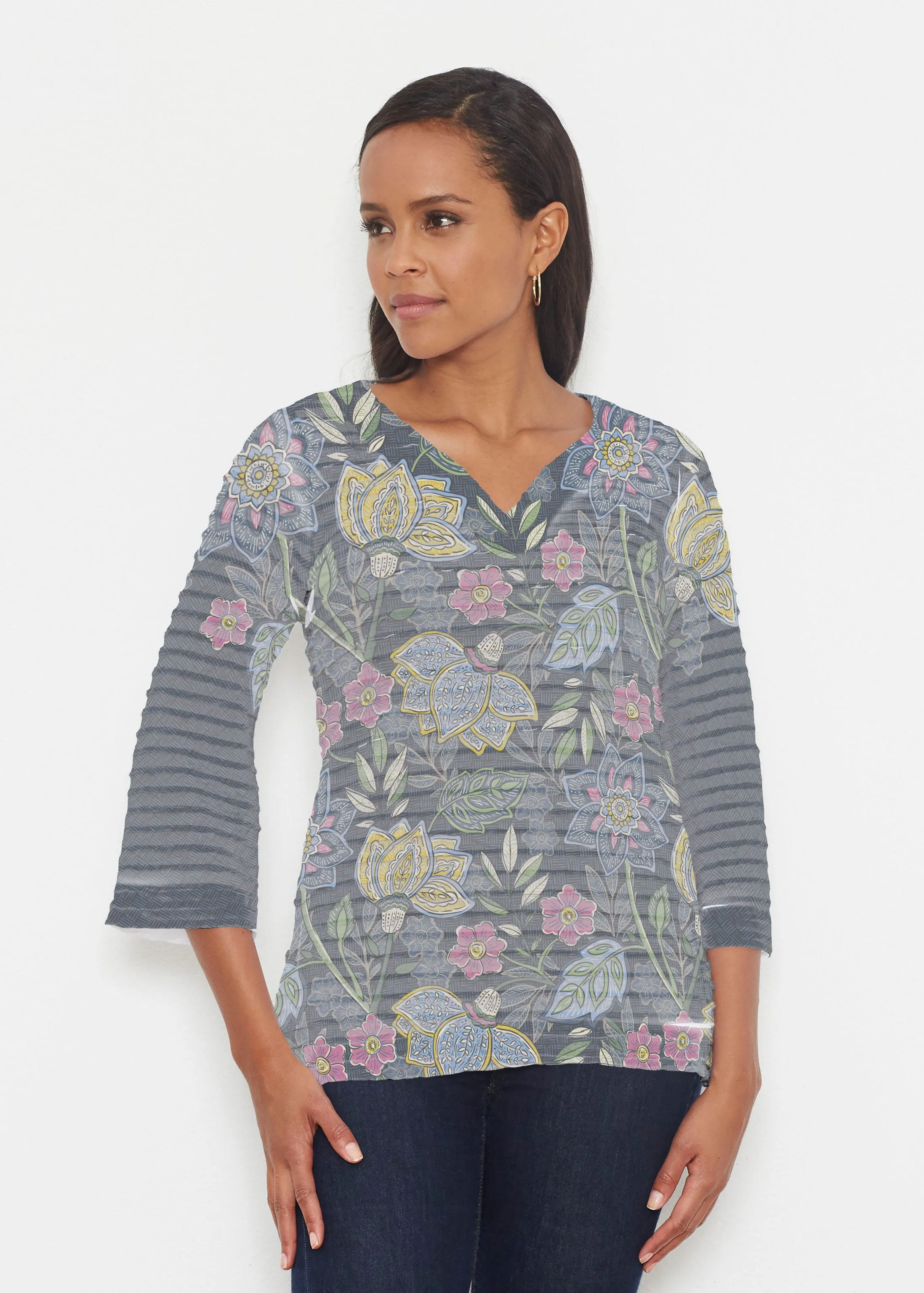 Isabellas Garden (13410) ~ Banded 3/4 Bell-Sleeve V-Neck Tunic