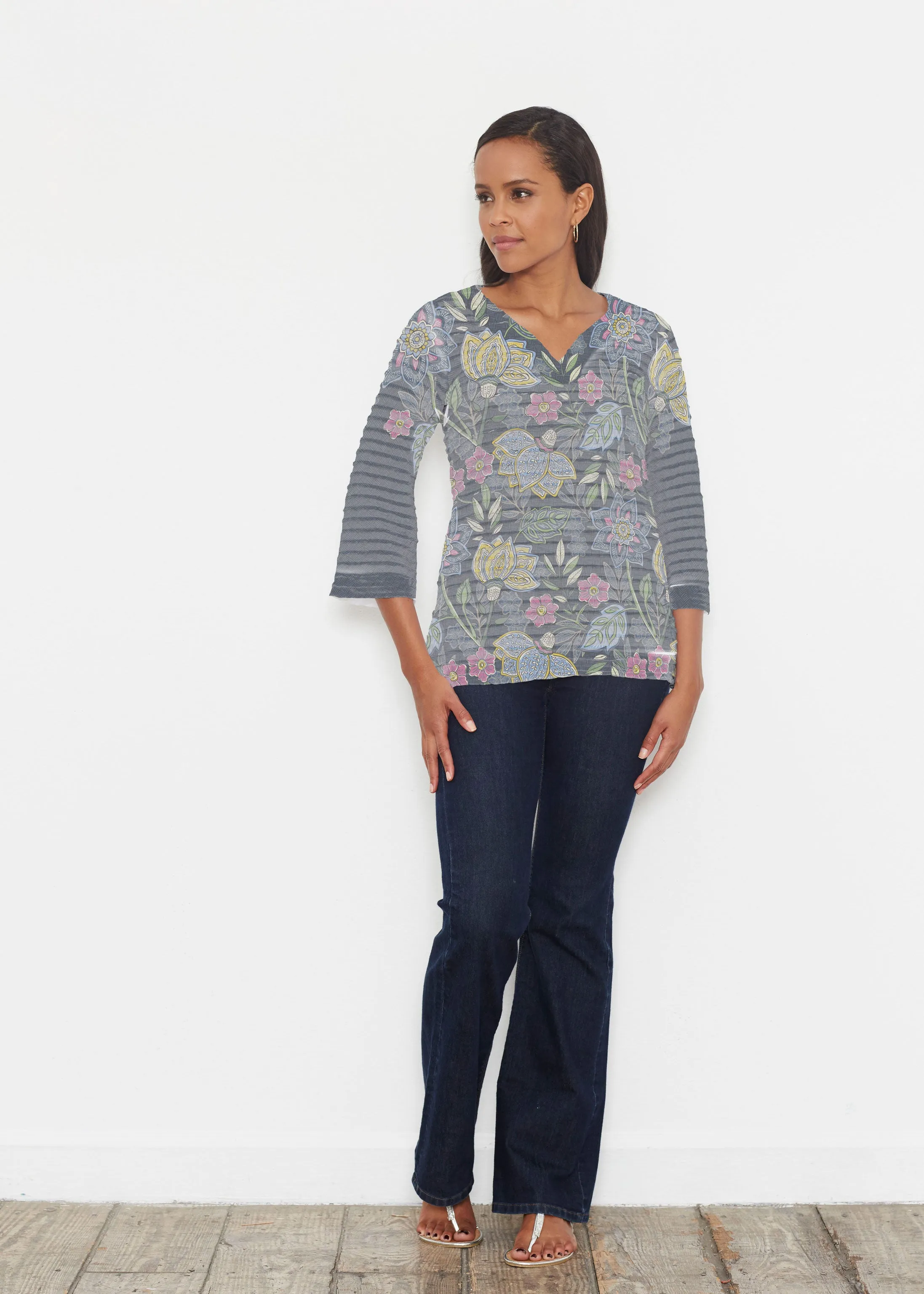 Isabellas Garden (13410) ~ Banded 3/4 Bell-Sleeve V-Neck Tunic