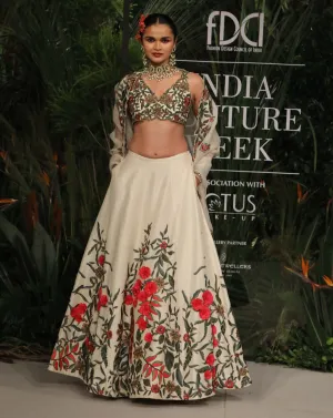 Ivory embroidered silk lehenga set