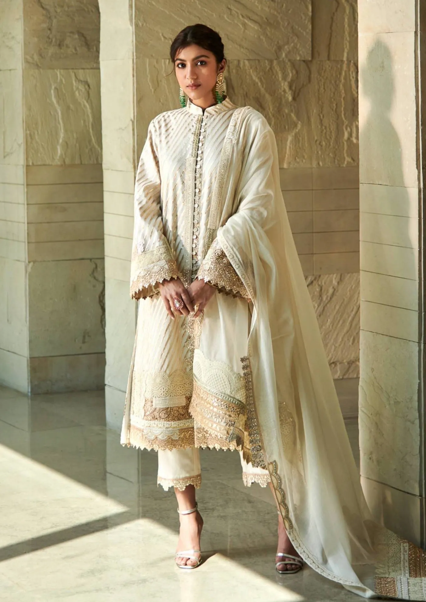Ivory gold patchwork kurta set