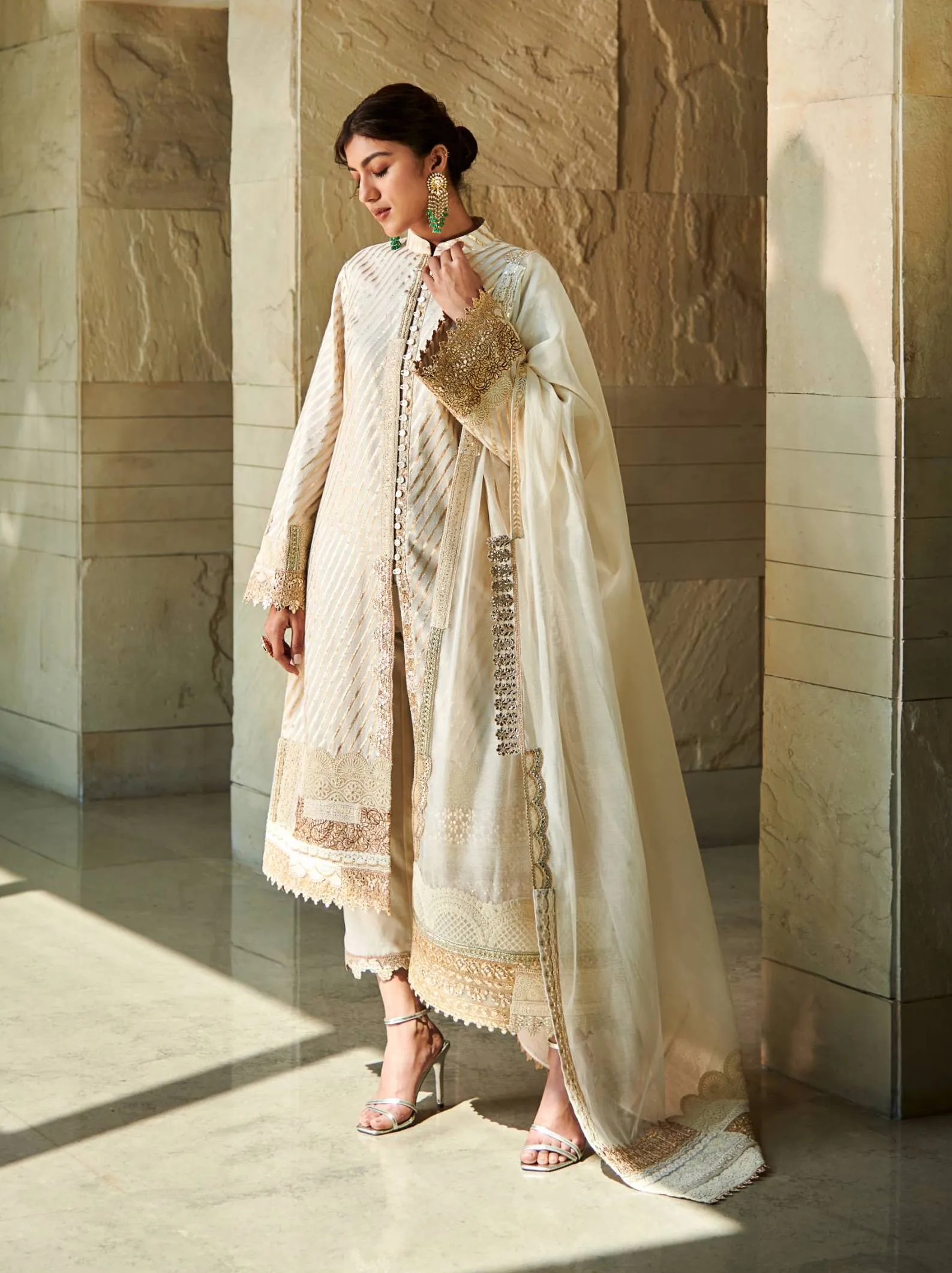 Ivory gold patchwork kurta set