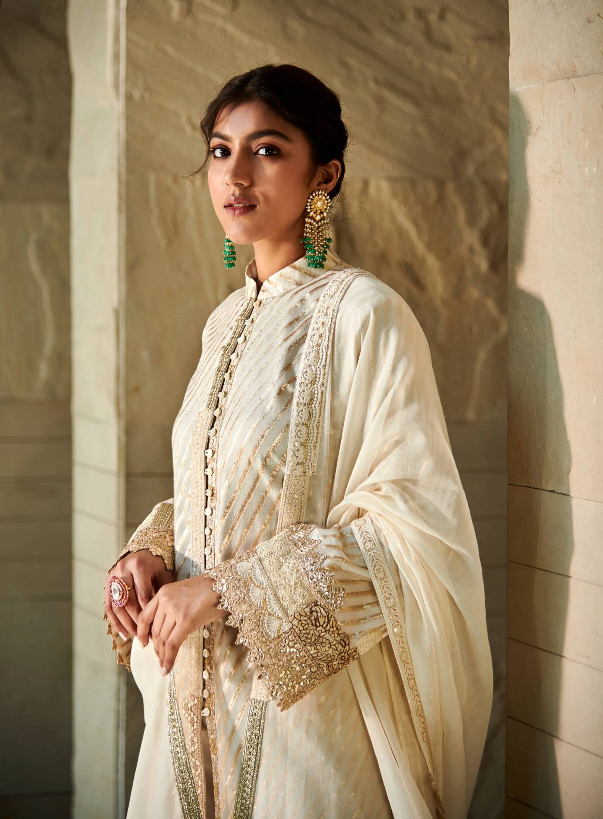 Ivory gold patchwork kurta set