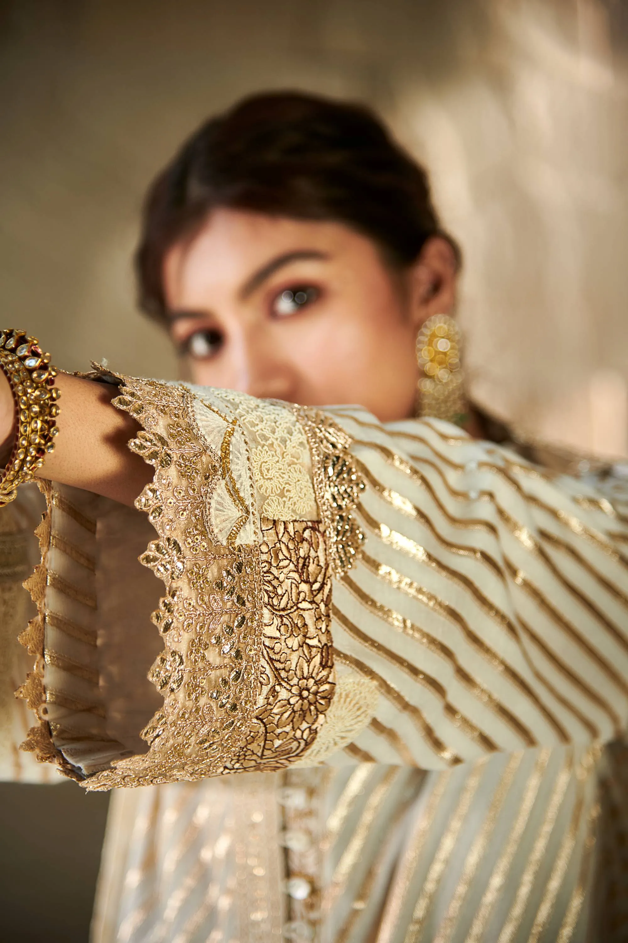 Ivory gold patchwork kurta set