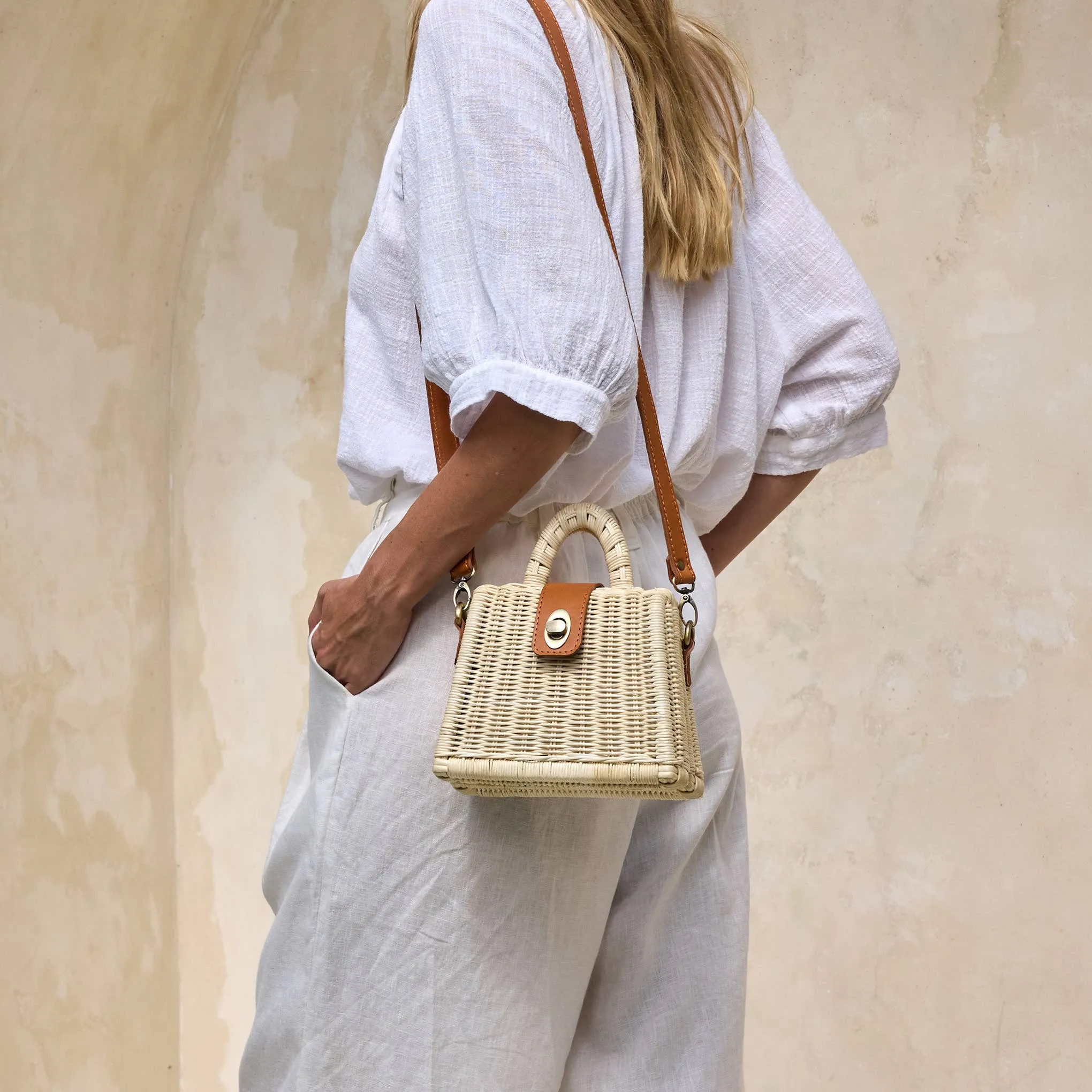 Ivory Rattan Petite Handbag