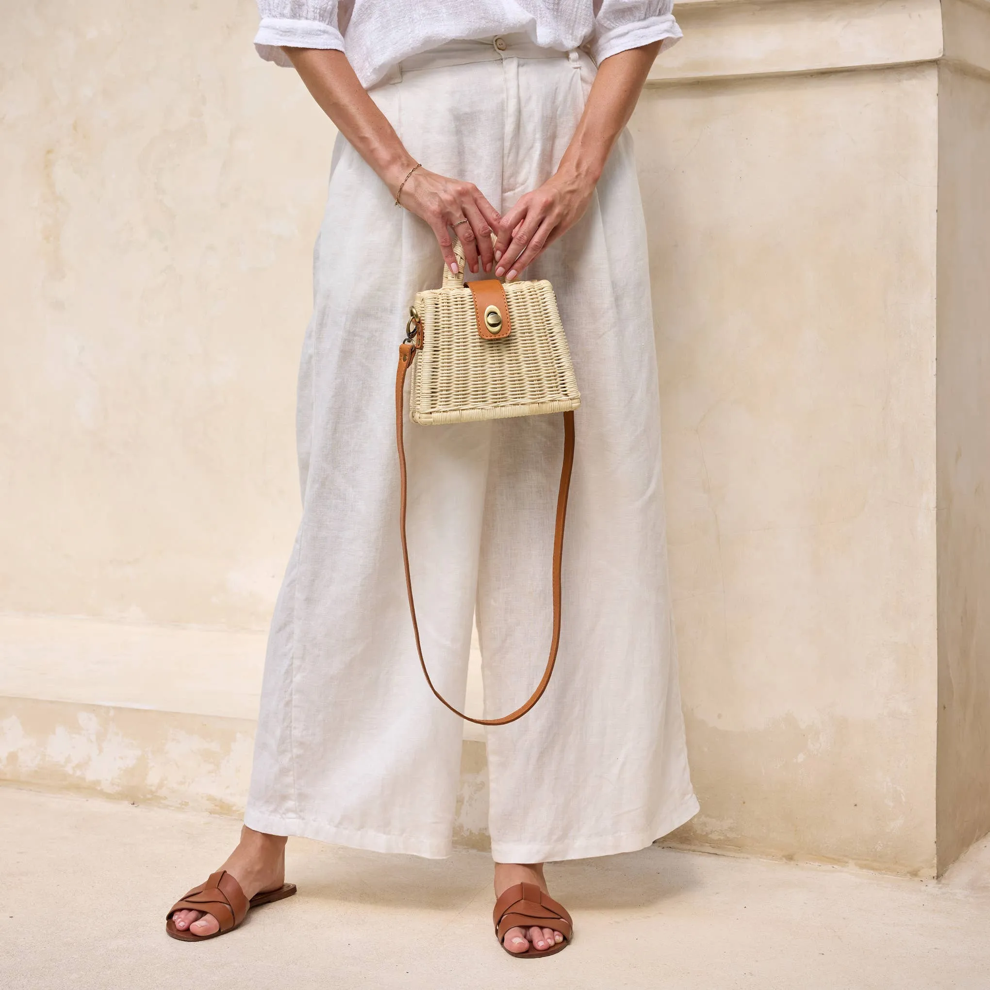 Ivory Rattan Petite Handbag