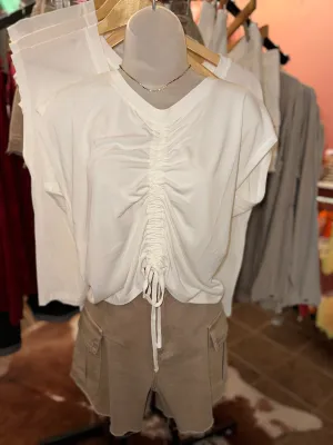 Ivory Ruched V-Neck Top