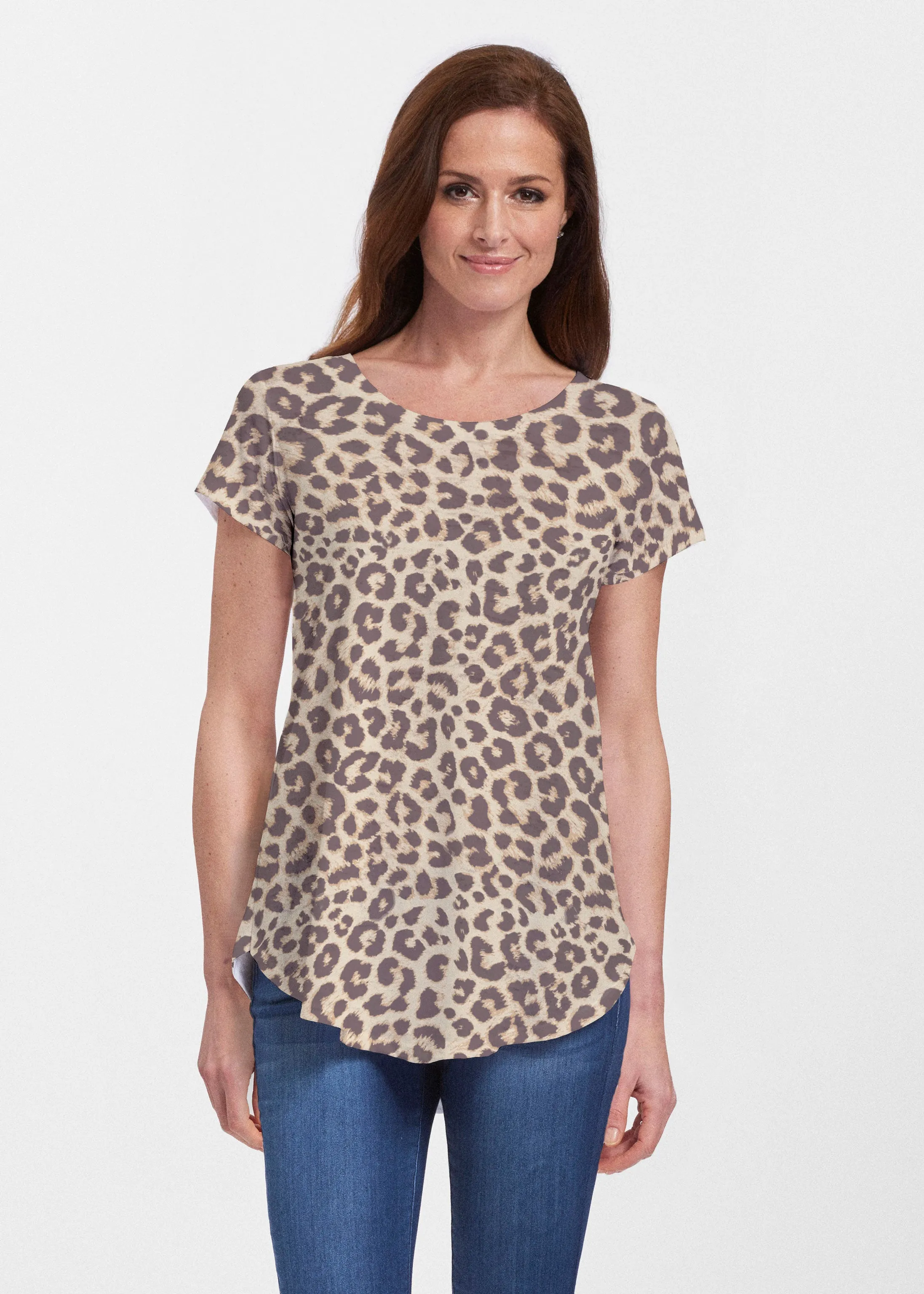 Jaguar Sand (7280) ~ Signature Short Sleeve Scoop Neck Flowy Tunic