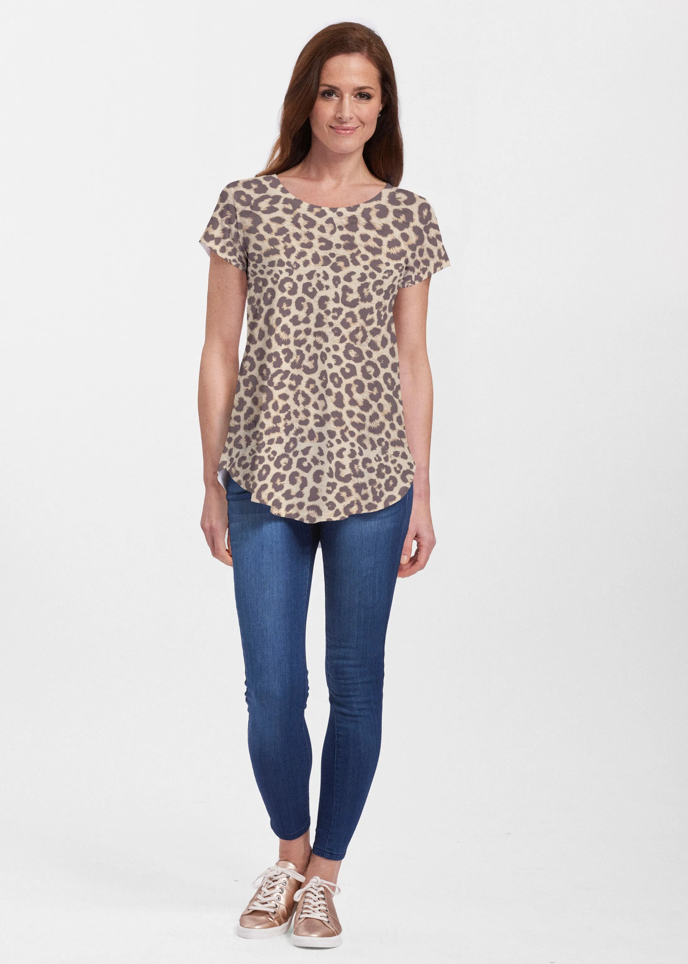 Jaguar Sand (7280) ~ Signature Short Sleeve Scoop Neck Flowy Tunic