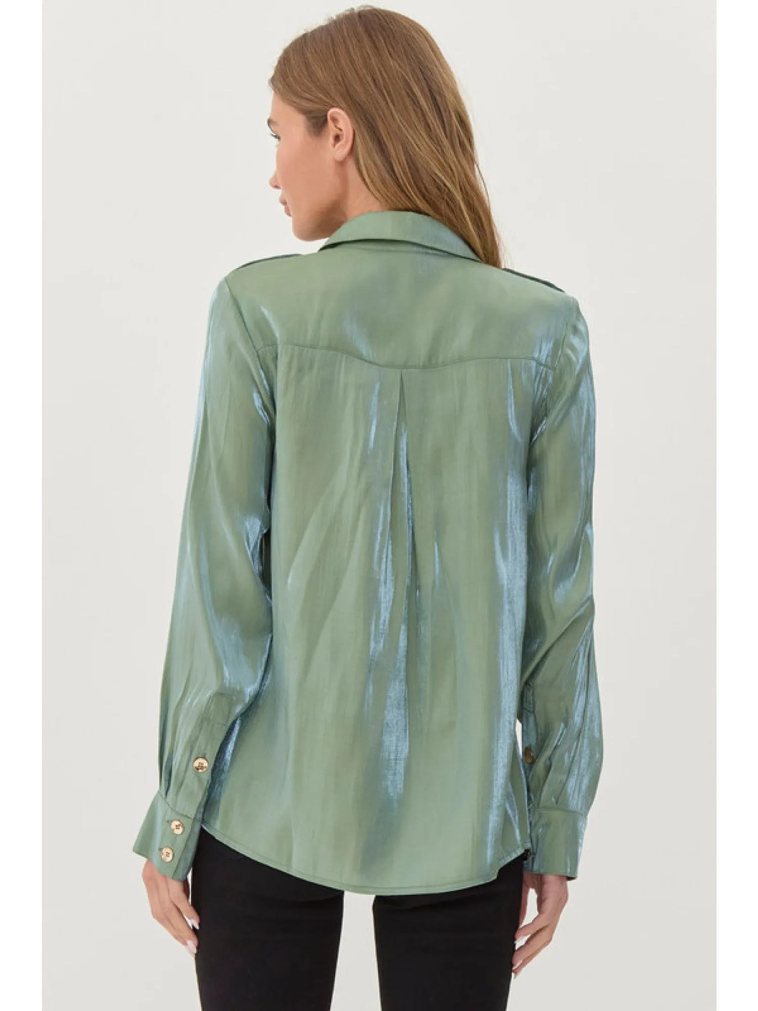 Jai Olive Shimmery Button Up Top