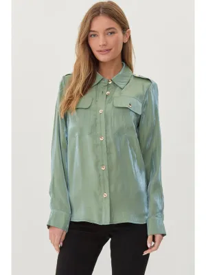Jai Olive Shimmery Button Up Top