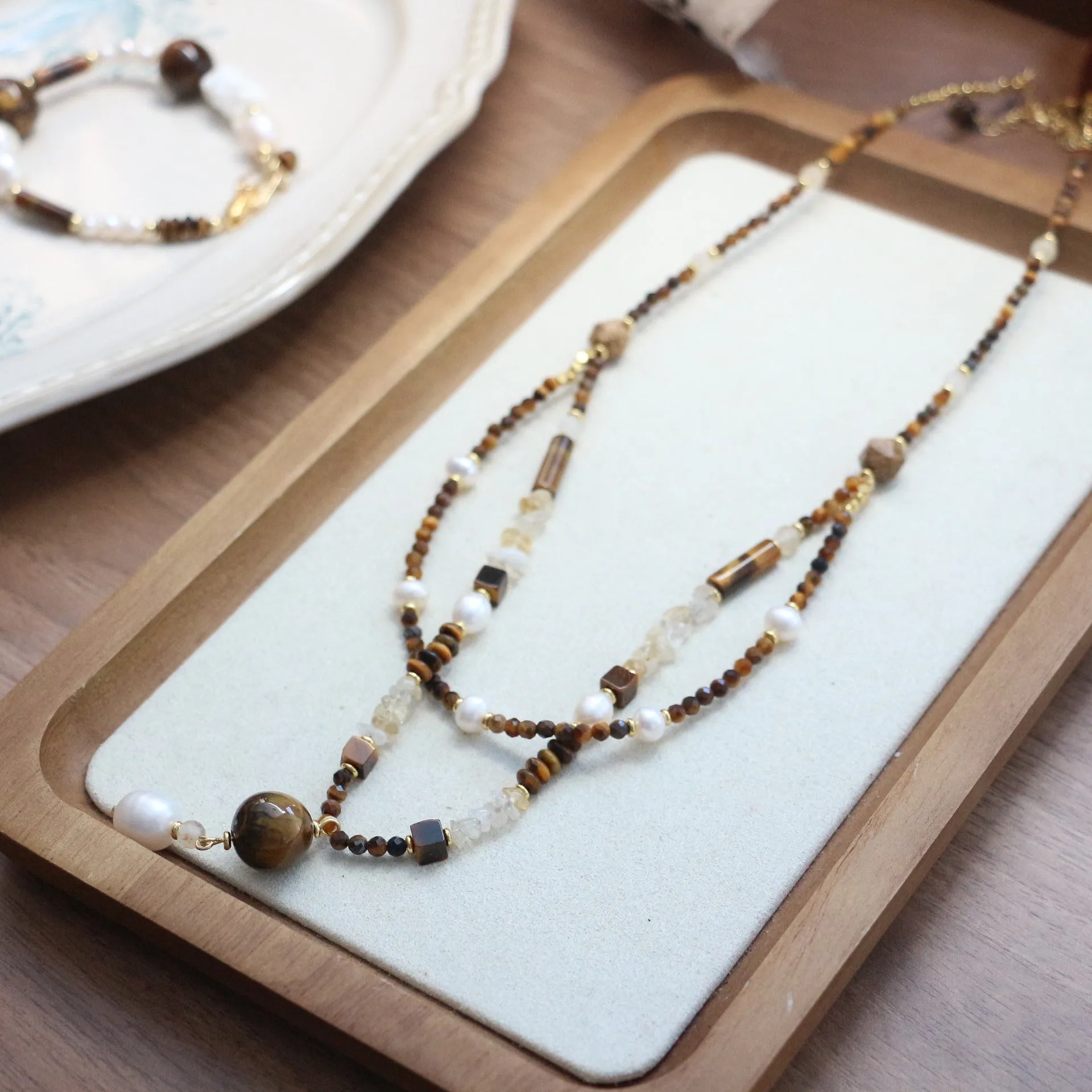 Jekira Tiger’s Eye & Citrine Double-Layer Necklace