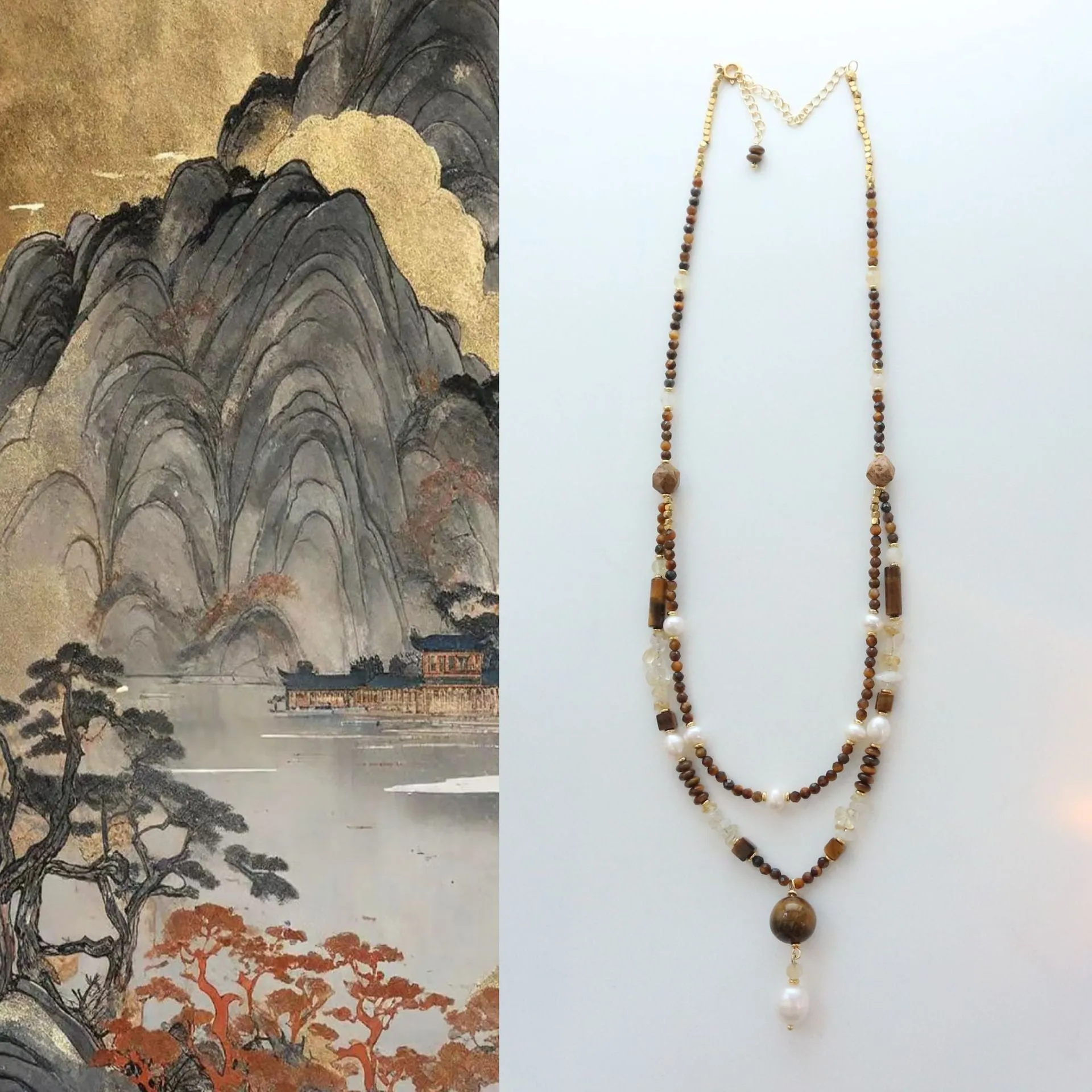 Jekira Tiger’s Eye & Citrine Double-Layer Necklace