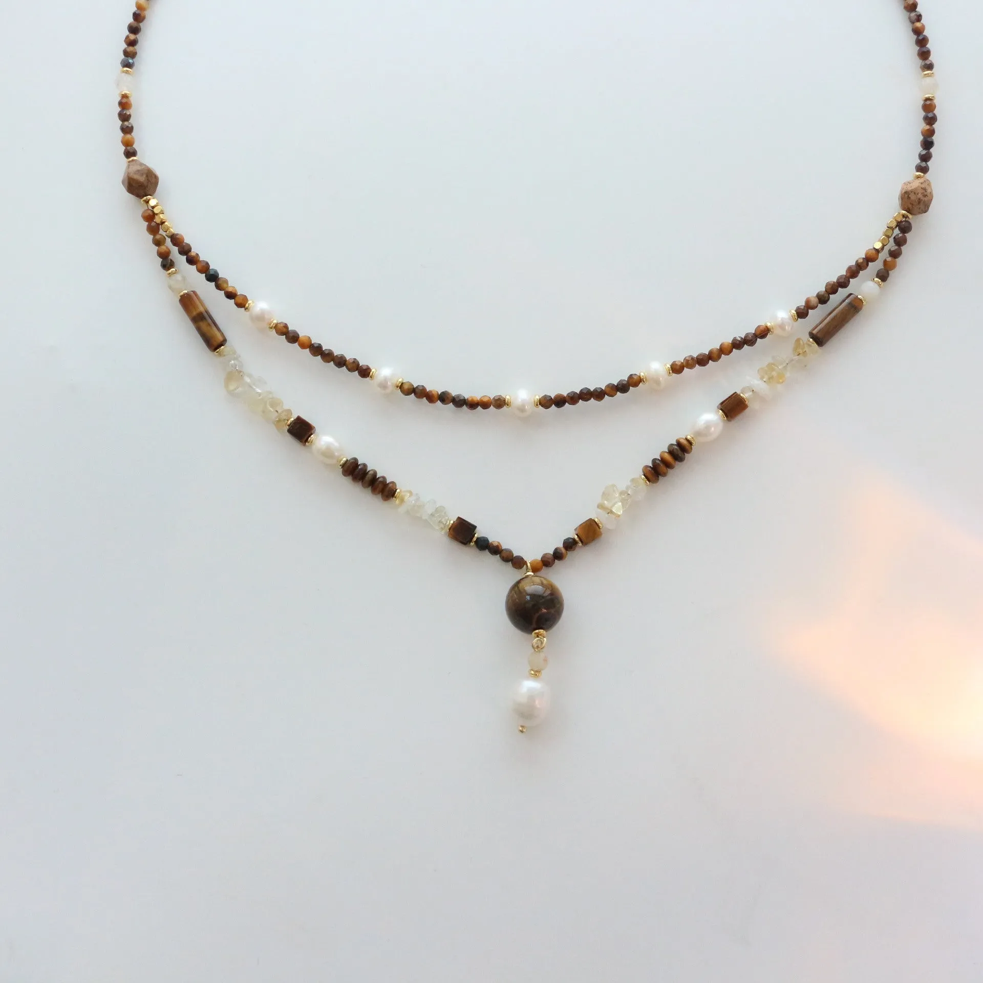 Jekira Tiger’s Eye & Citrine Double-Layer Necklace