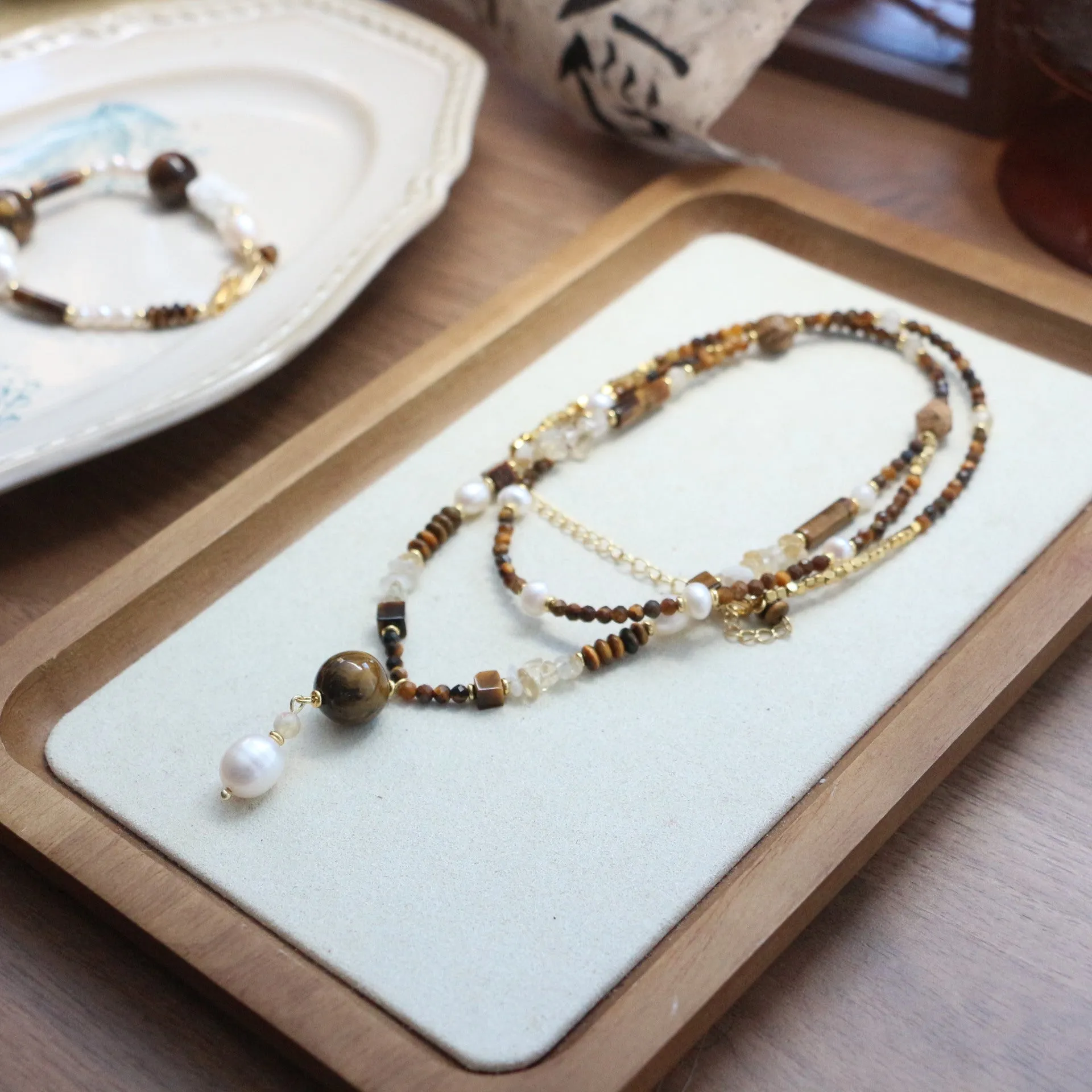 Jekira Tiger’s Eye & Citrine Double-Layer Necklace