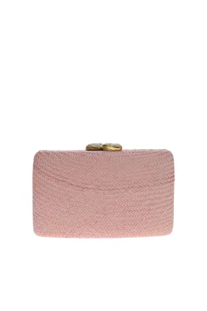 Jen White Stone Blush Straw Clutch