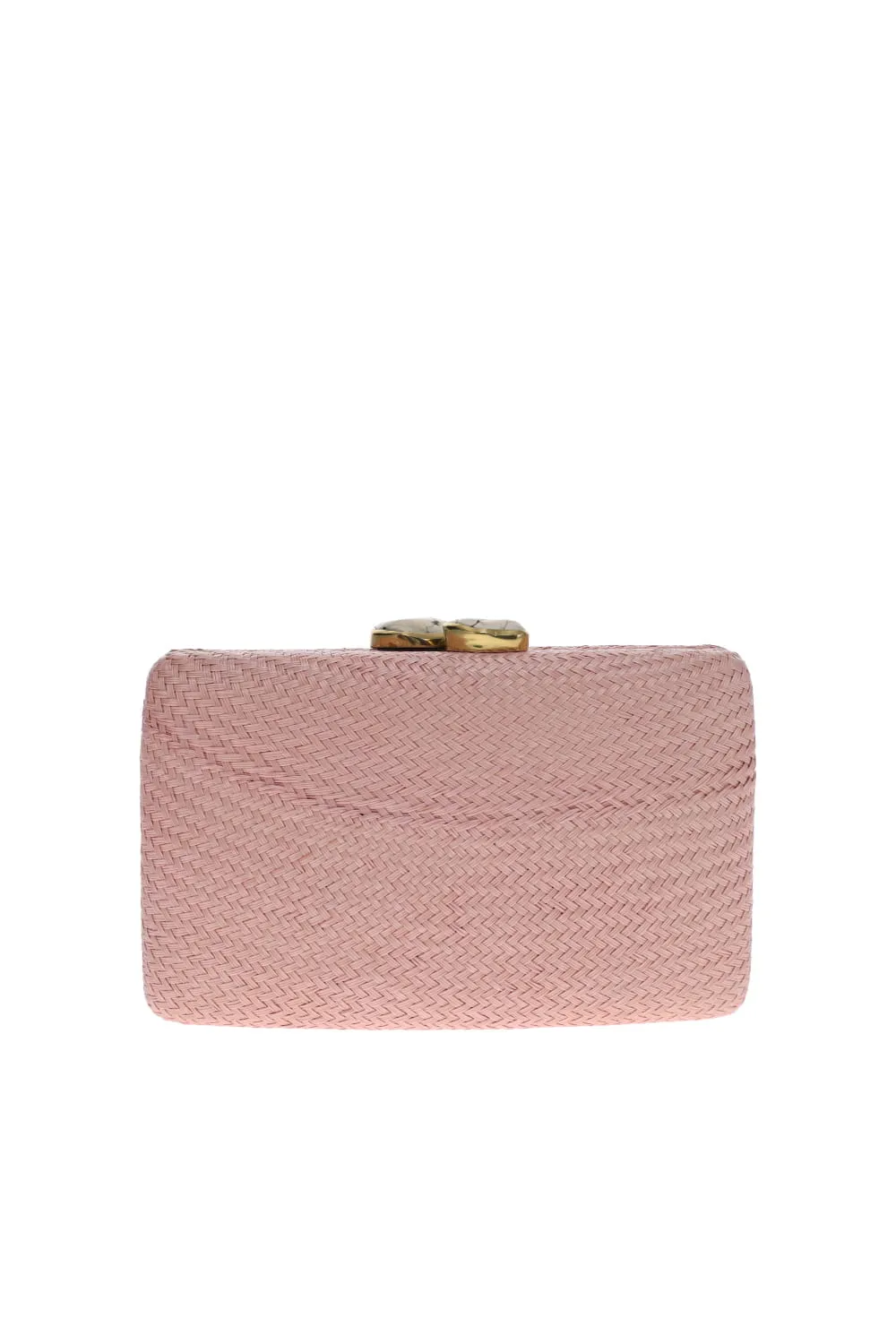 Jen White Stone Blush Straw Clutch