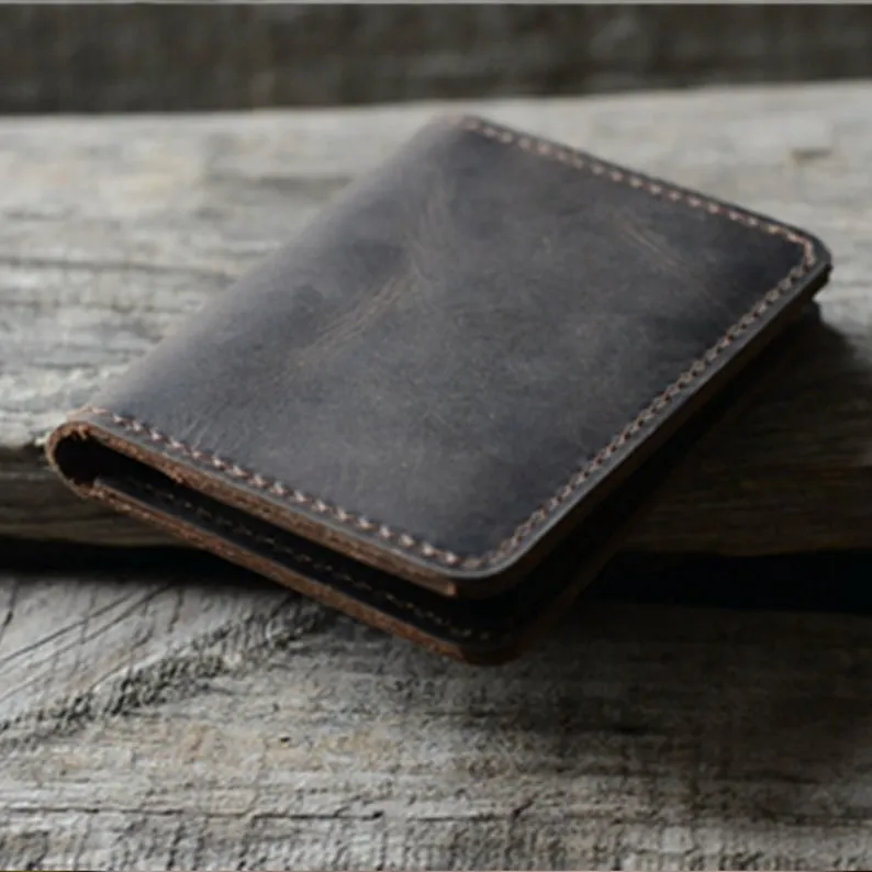 JJNUSA  Minimalist Bifold Wallet Men's Card Holder Distressed Leather Wallet | darkbrown