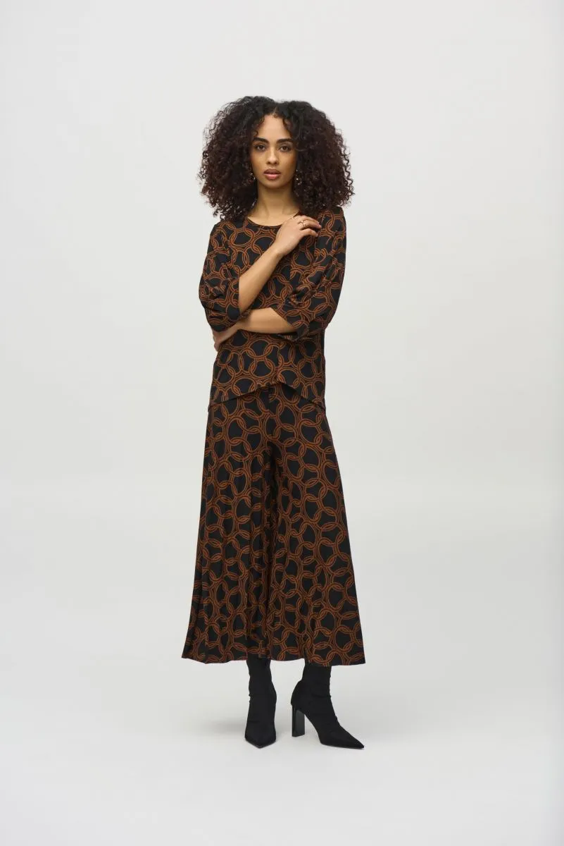 Joseph Ribkoff Black/Chestnut Chain Print Puff Sleeve Top 244080