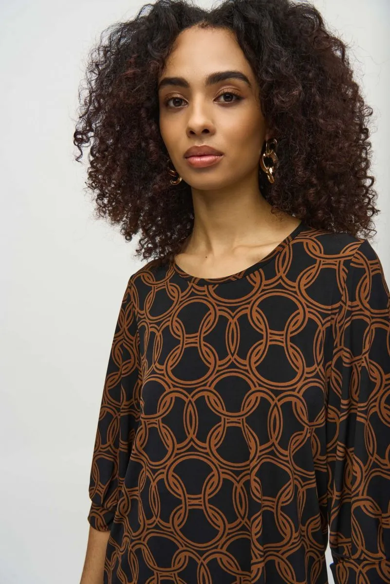 Joseph Ribkoff Black/Chestnut Chain Print Puff Sleeve Top 244080