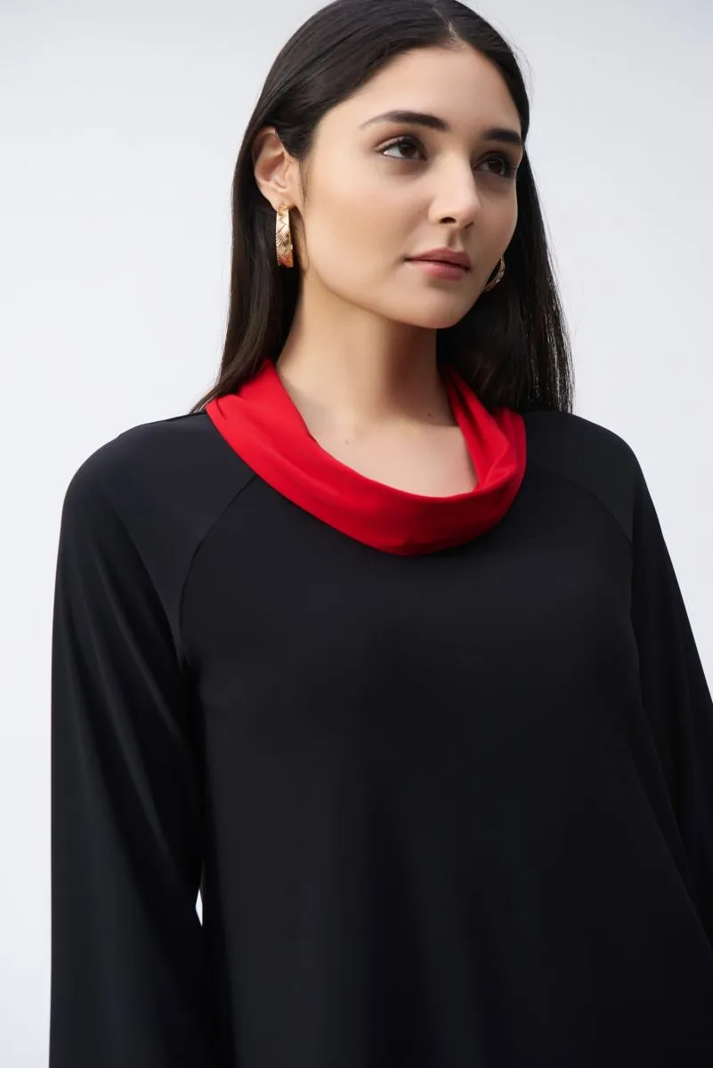 Joseph Ribkoff Contrast Trim Cowl Neck Tunic Top 243163
