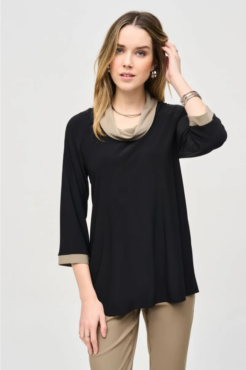 Joseph Ribkoff Contrast Trim Cowl Neck Tunic Top 243163
