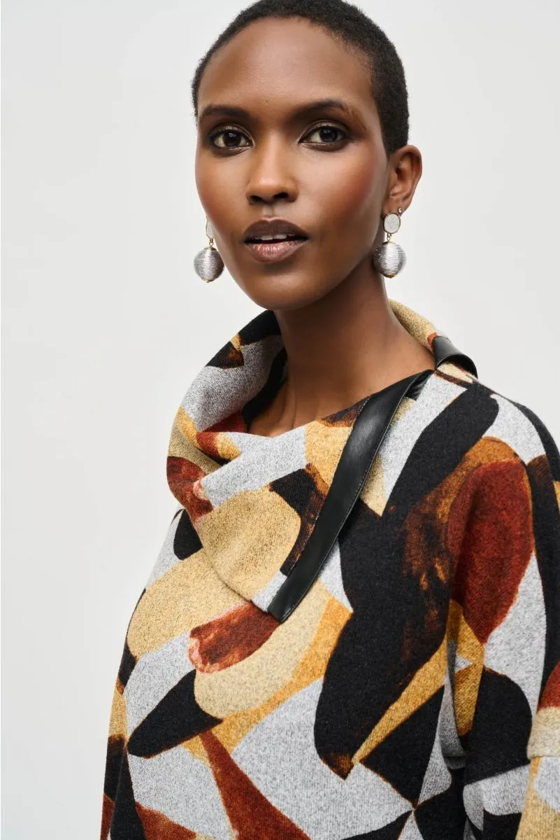 Joseph Ribkoff Grey/Multi Abstract Print Boxy Sweater Top 243291