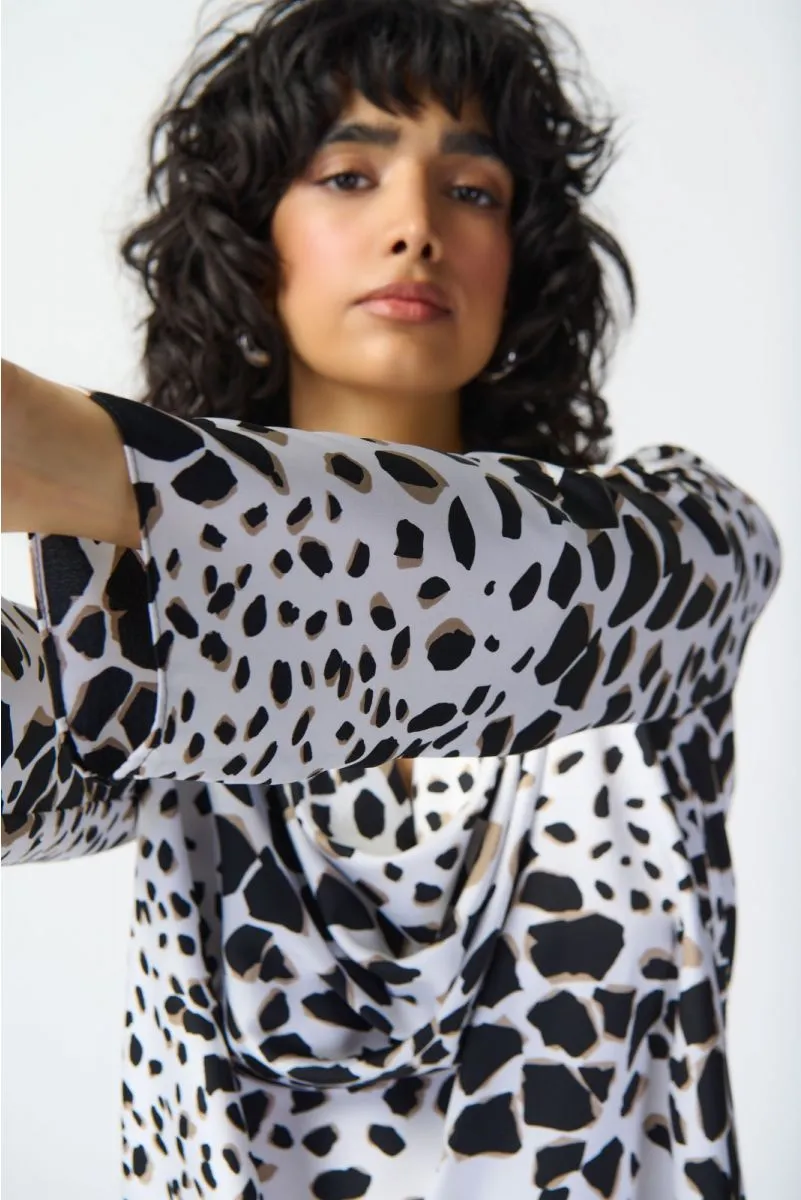 Joseph Ribkoff Vanilla/Multi Animal Print Cowl Neck Long Sleeve Top 241303