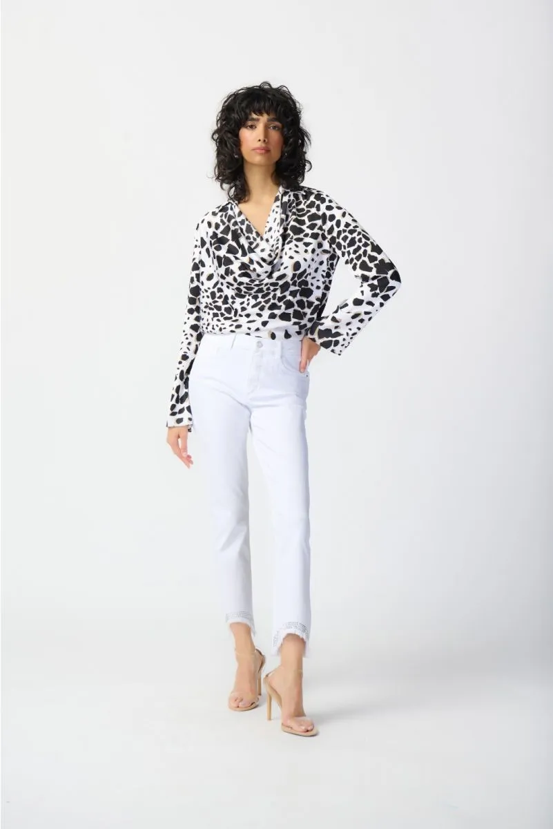 Joseph Ribkoff Vanilla/Multi Animal Print Cowl Neck Long Sleeve Top 241303