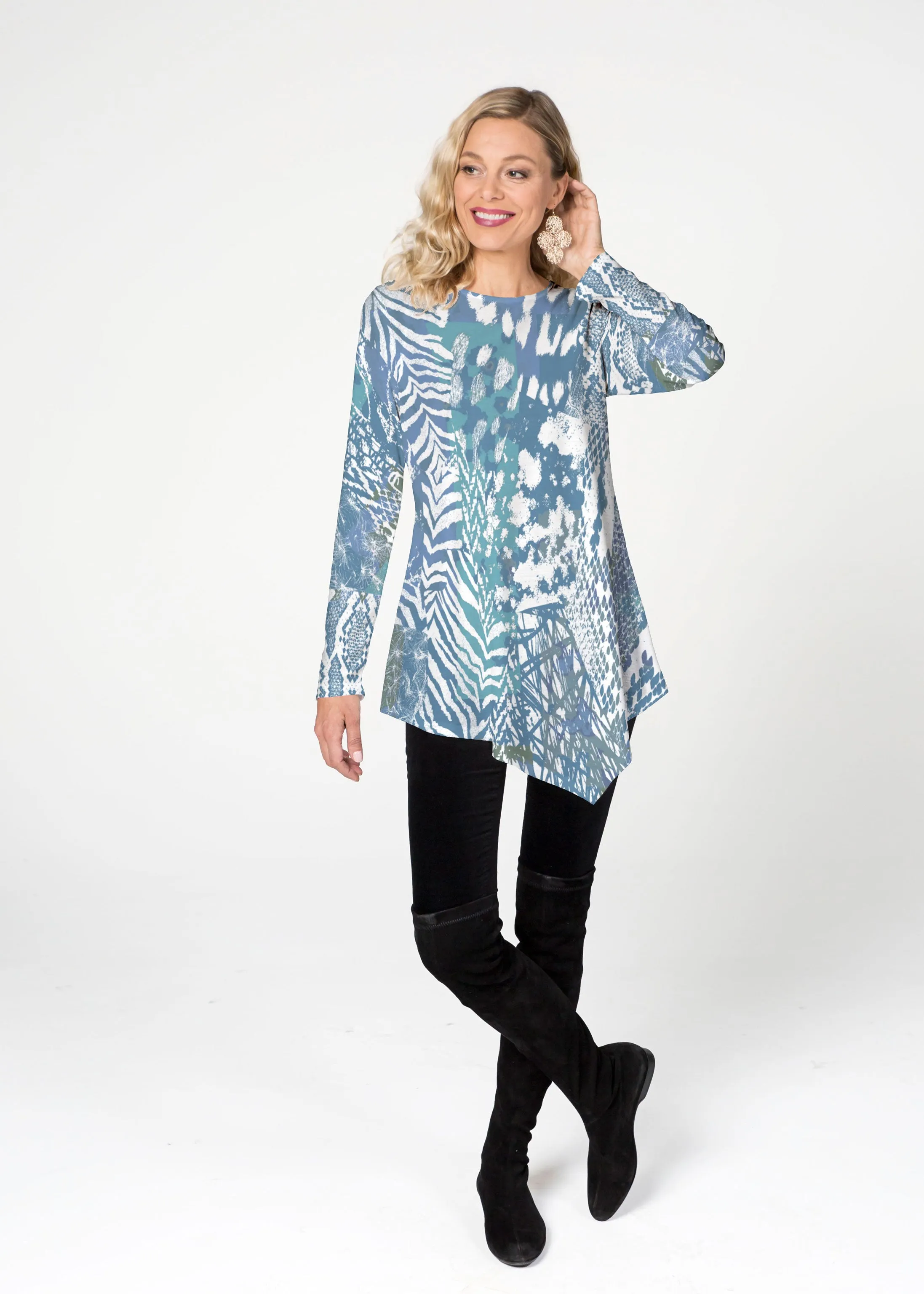 Jungle Warrier Blue (7850) ~ Asymmetrical French Terry Tunic