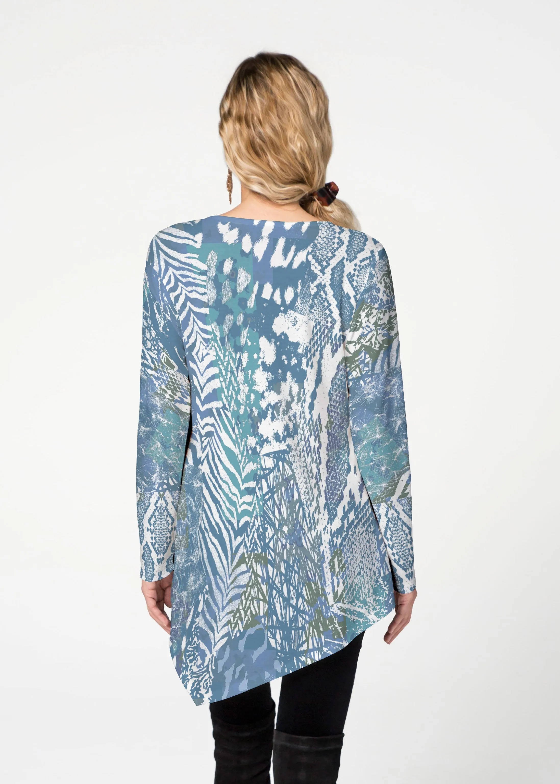 Jungle Warrier Blue (7850) ~ Asymmetrical French Terry Tunic