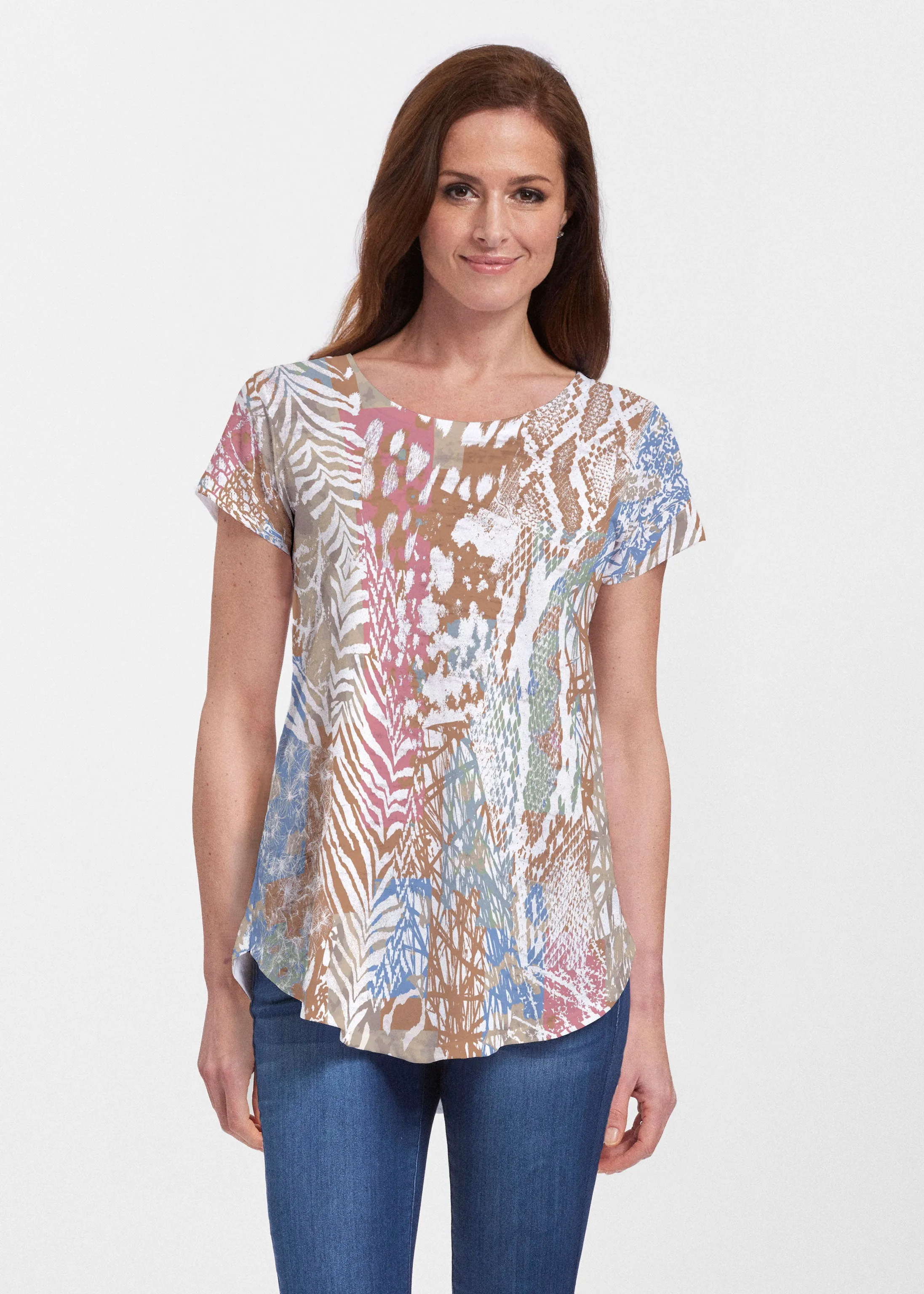 Jungle Warrior (7849) ~ Signature Short Sleeve Scoop Neck Flowy Tunic