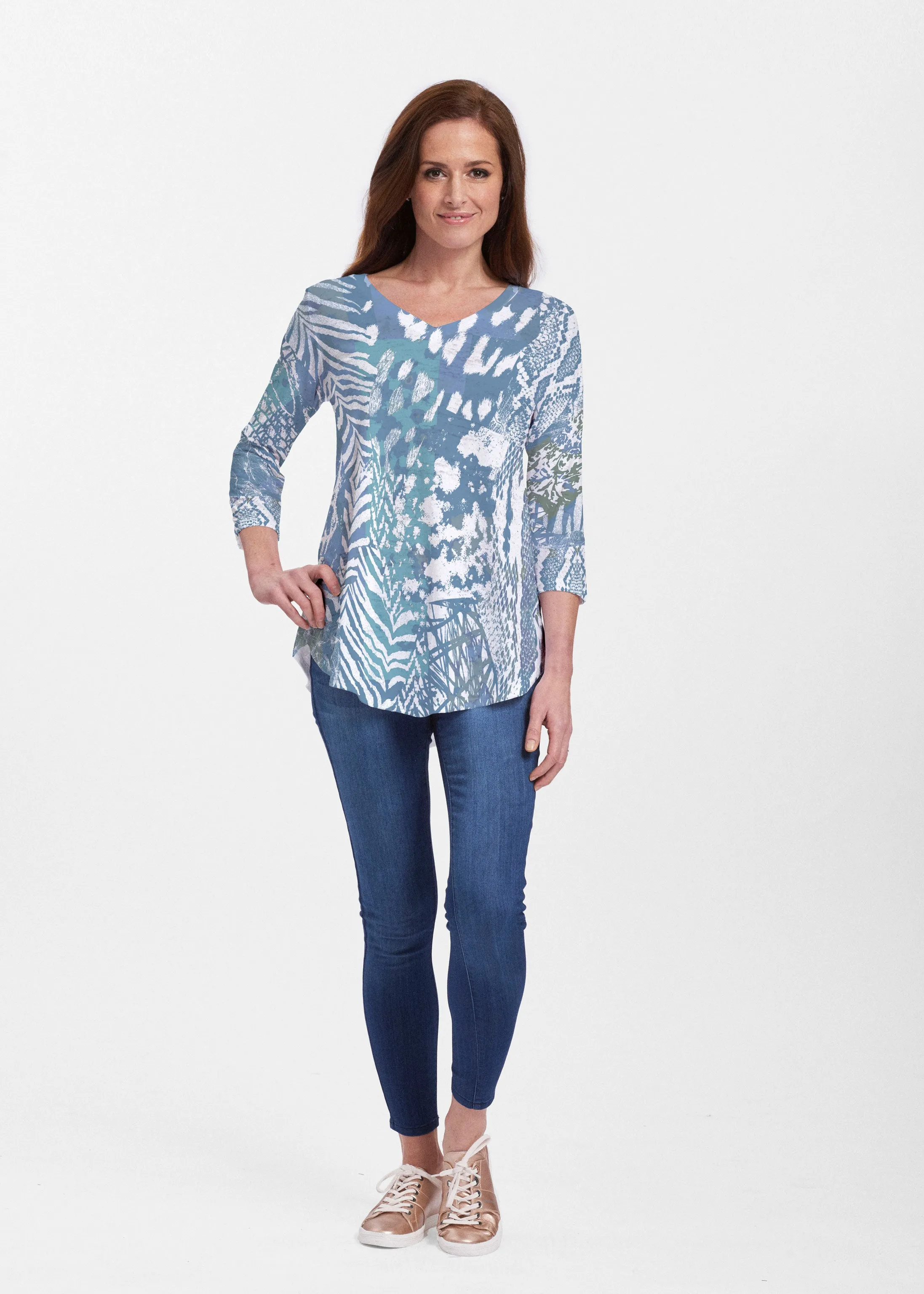 Jungle Warrior Blue (7850) ~ Signature V-neck Flowy Tunic