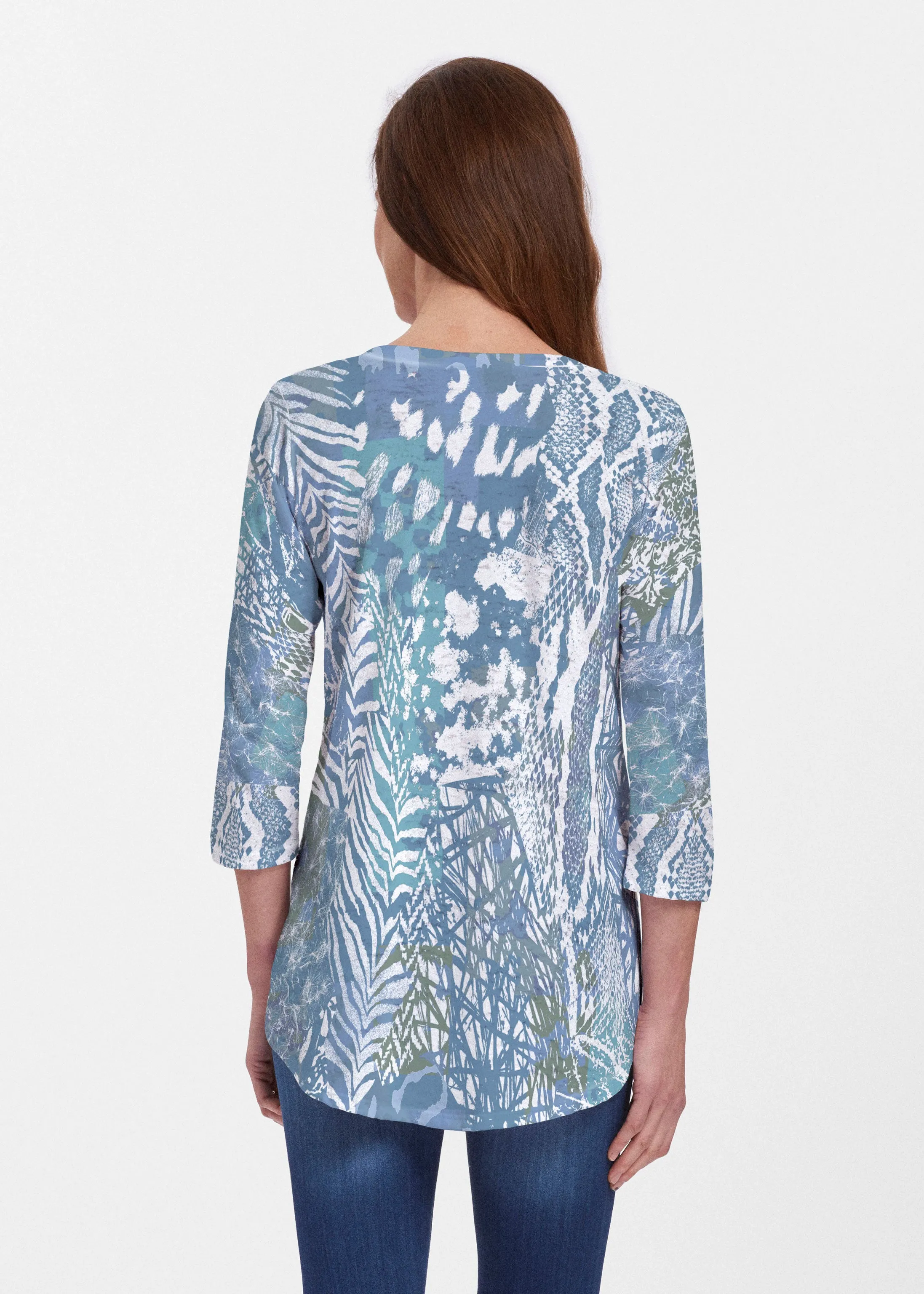 Jungle Warrior Blue (7850) ~ Signature V-neck Flowy Tunic