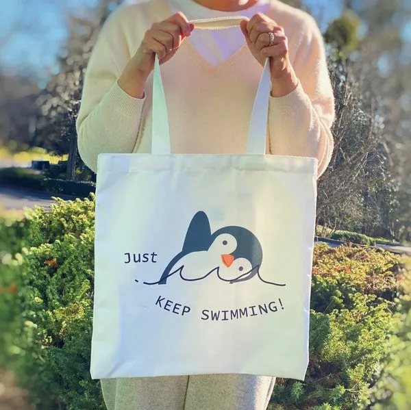 Just Keep Swimming Eco Tote Bag – Reusable Canvas Bag with Motivational Design & Interior Pocket