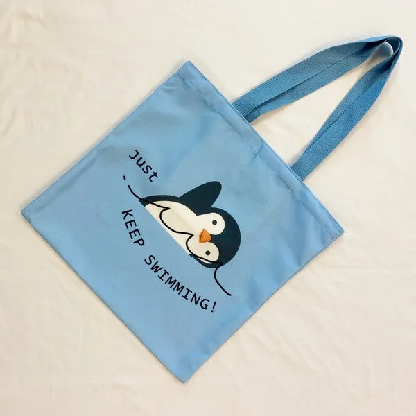 Just Keep Swimming Eco Tote Bag – Reusable Canvas Bag with Motivational Design & Interior Pocket