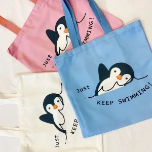 Just Keep Swimming Eco Tote Bag – Reusable Canvas Bag with Motivational Design & Interior Pocket