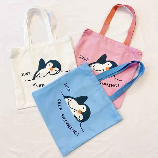Just Keep Swimming Eco Tote Bag – Reusable Canvas Bag with Motivational Design & Interior Pocket