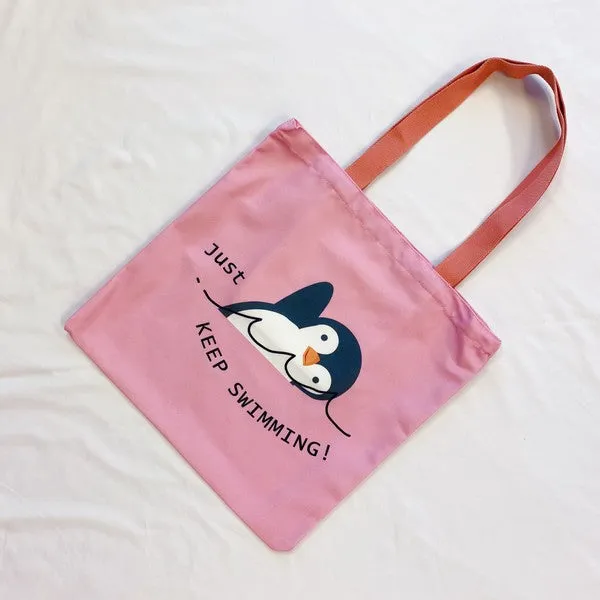 Just Keep Swimming Eco Tote Bag – Reusable Canvas Bag with Motivational Design & Interior Pocket