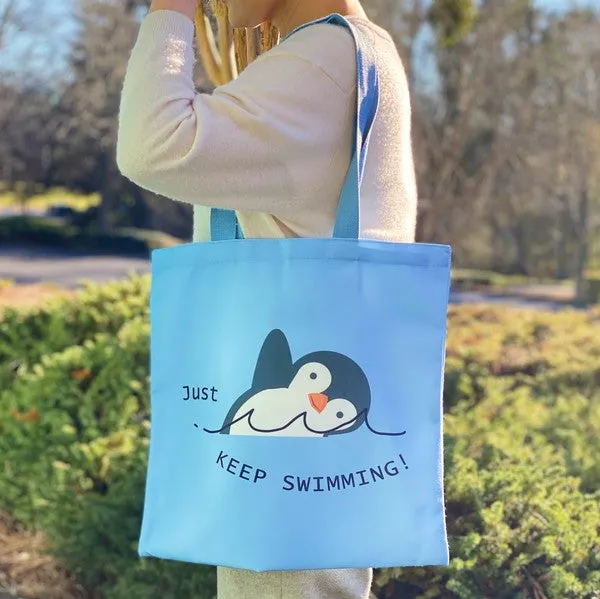 Just Keep Swimming Eco Tote Bag – Reusable Canvas Bag with Motivational Design & Interior Pocket