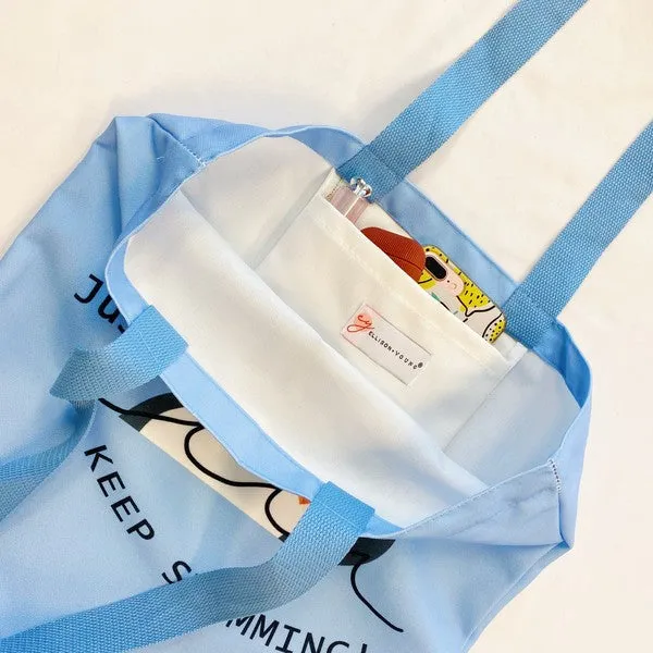 Just Keep Swimming Eco Tote Bag – Reusable Canvas Bag with Motivational Design & Interior Pocket