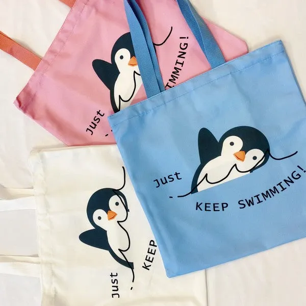 Just Keep Swimming Eco Tote Bag – Reusable Canvas Bag with Motivational Design & Interior Pocket