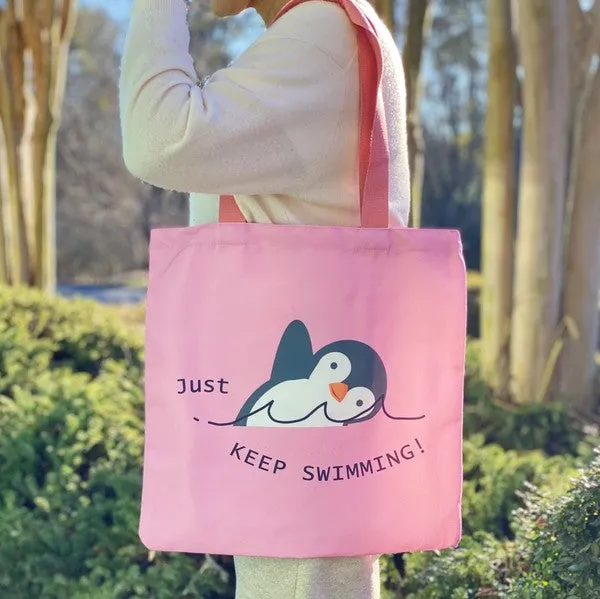 Just Keep Swimming Eco Tote Bag – Reusable Canvas Bag with Motivational Design & Interior Pocket
