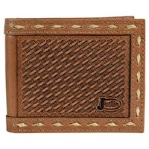 Justin Bifold Back Pocket Wallet Basket Weave Tooled