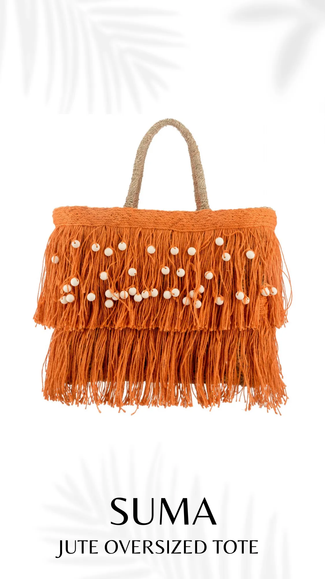 Jute Fringe Straw Tote in Orange