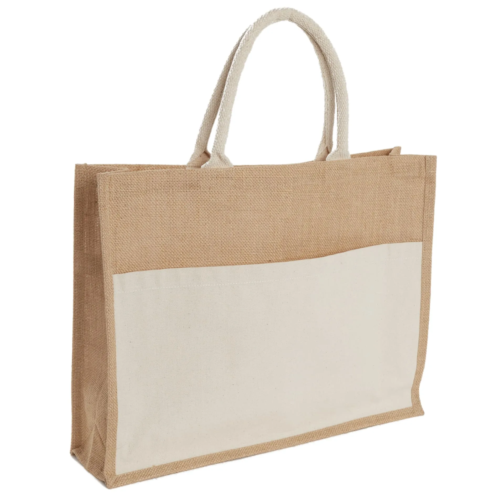 Jute Shopper Tote with Recycled Cotton Pocket