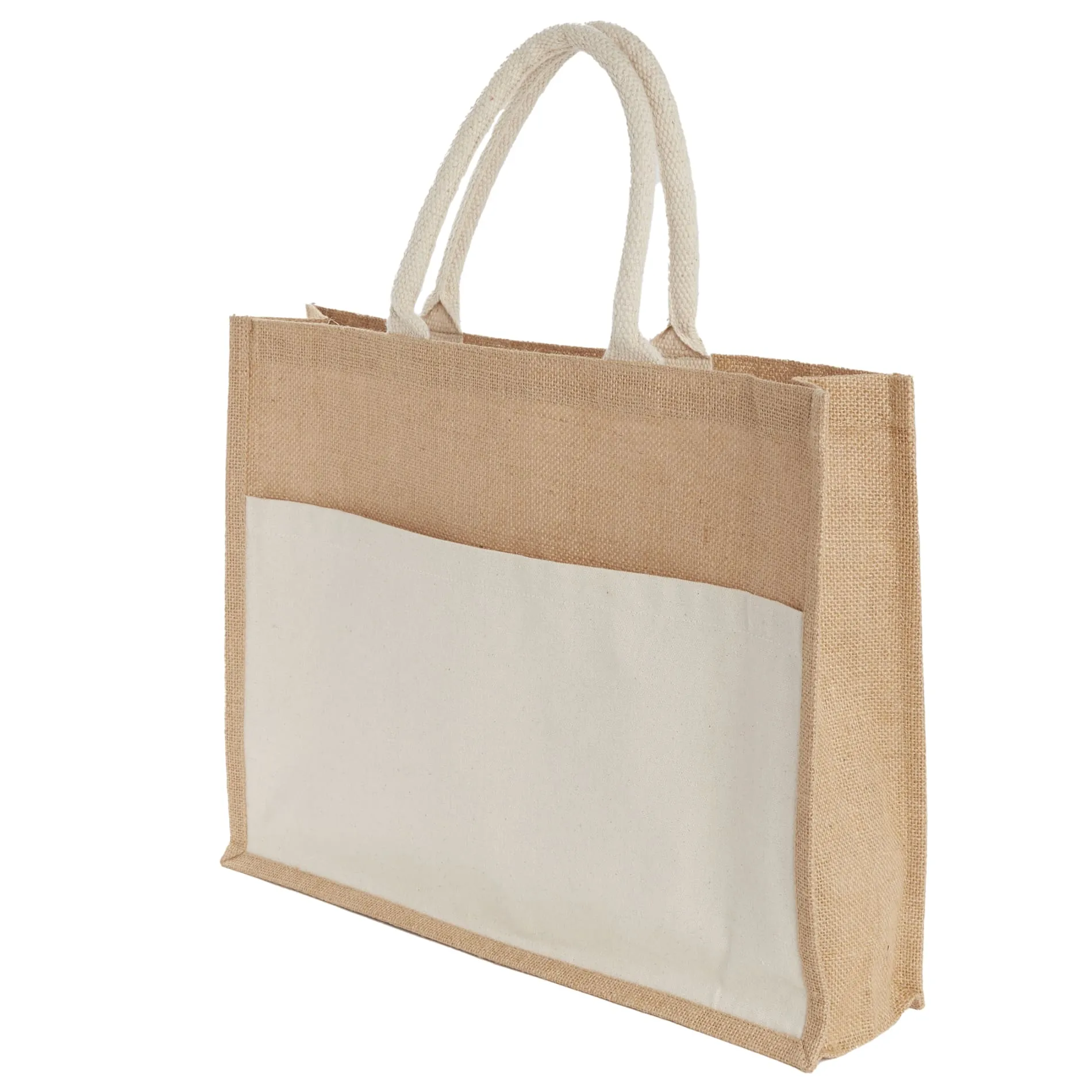 Jute Shopper Tote with Recycled Cotton Pocket