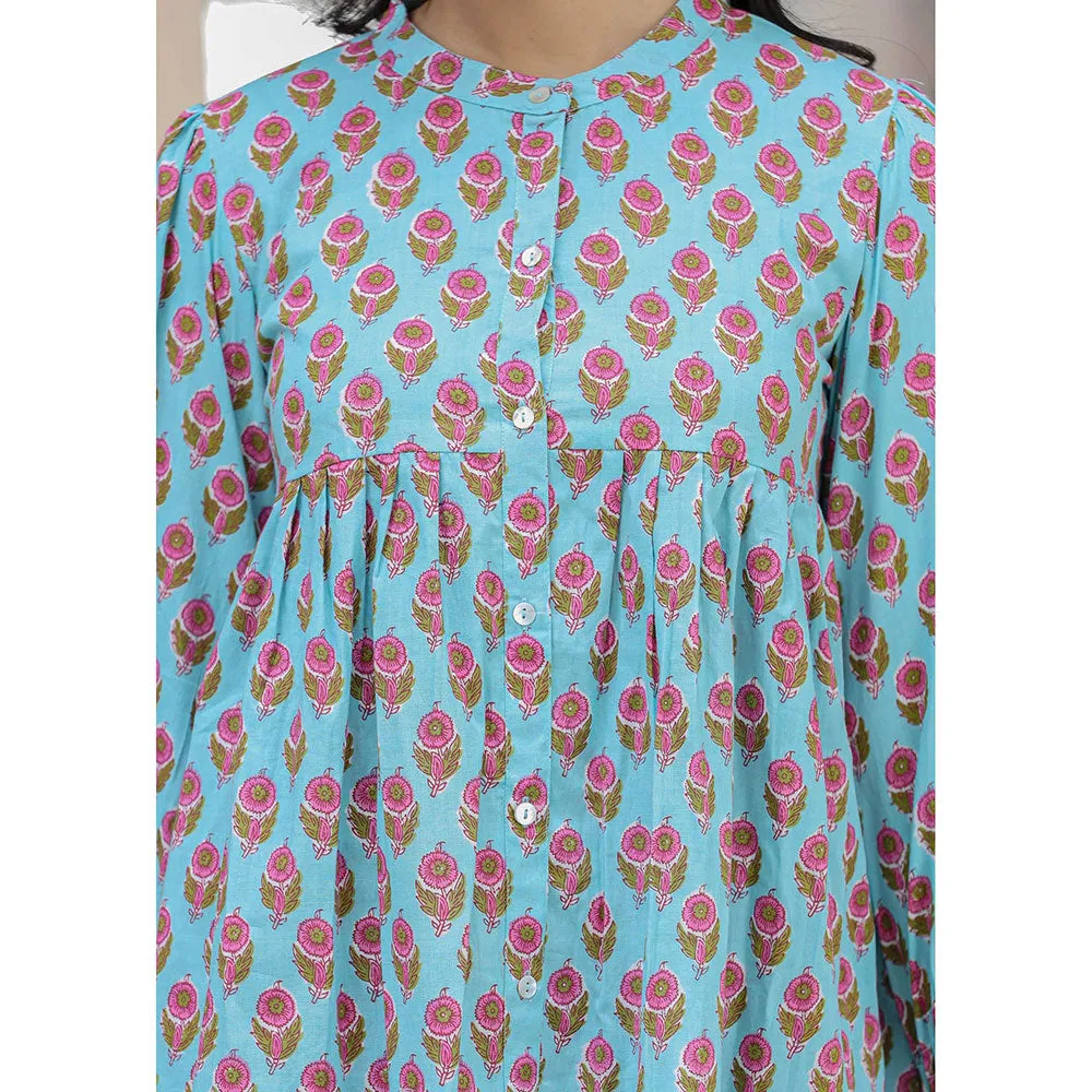 KAAJH Turquoise Pink Cotton Floral Tunic