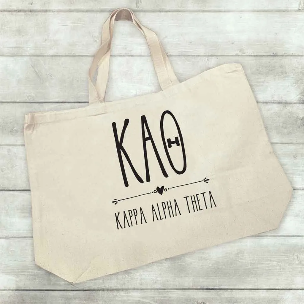 Kappa Alpha Theta Stylized Sorority Greek Letters Printed Canvas Bag